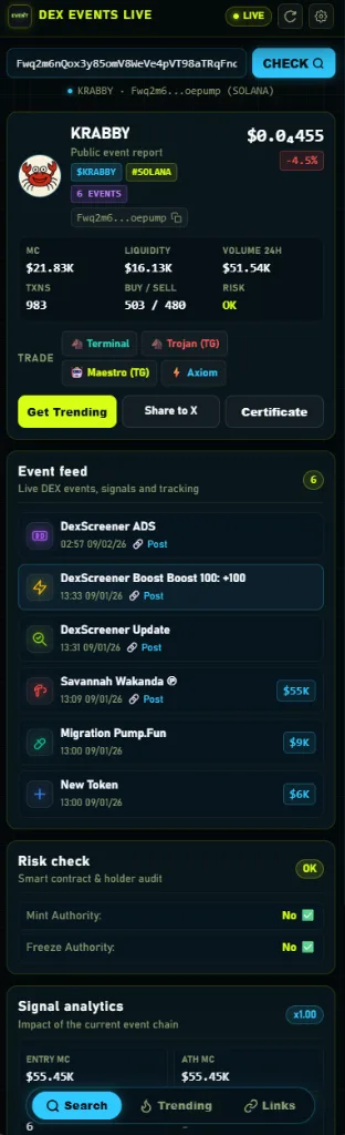 Events Feed & 1-Click Execution